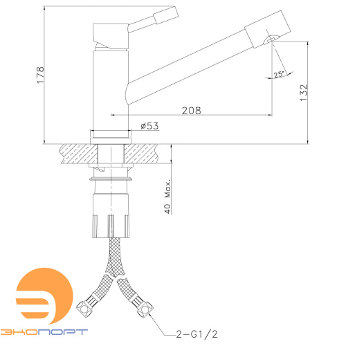 Смеситель для кухни EXPERT (LM5072S), с поворотным изливом, нерж.сталь, LEMARK