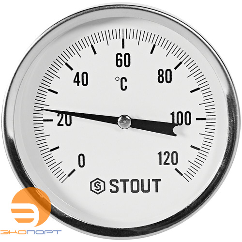 Термометр биметаллический осевой с погружной гильзой. Корпус Dn 80 мм, гильза 75 мм 1/2 , 0...120°С