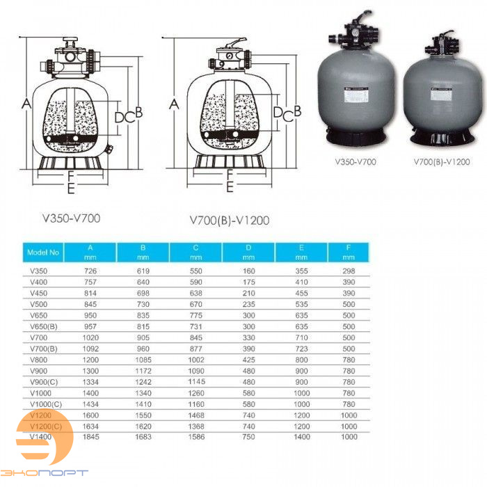 Фильтр д.500мм (верх. подсоед.) Emaux V500 (Opus)