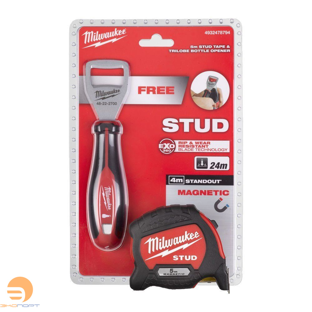 Промонабор: рулетка STUD 5M + открывалка, Milwaukee