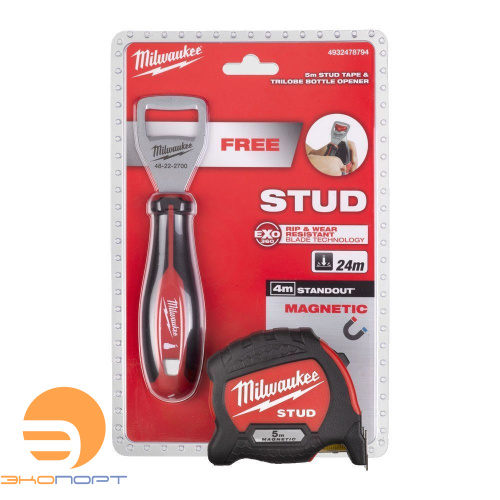 Промонабор: рулетка STUD 5M + открывалка, Milwaukee