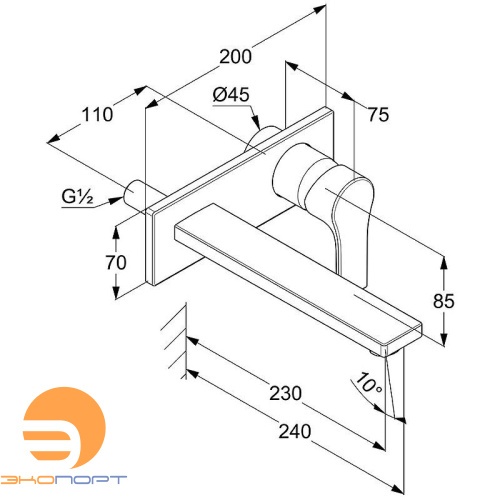 Смеситель для раковины встраиваемый Zenta SL (излив 230), хром KLUDI