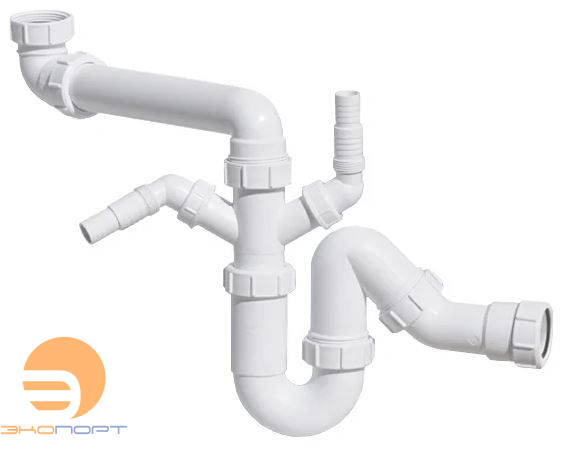 Сифон трубный P/S-обр. (1 1/2"х40мм) без вып. (2 адаптера, с отводн. трубкой, компресс. оконч.) DN40 McAlpine