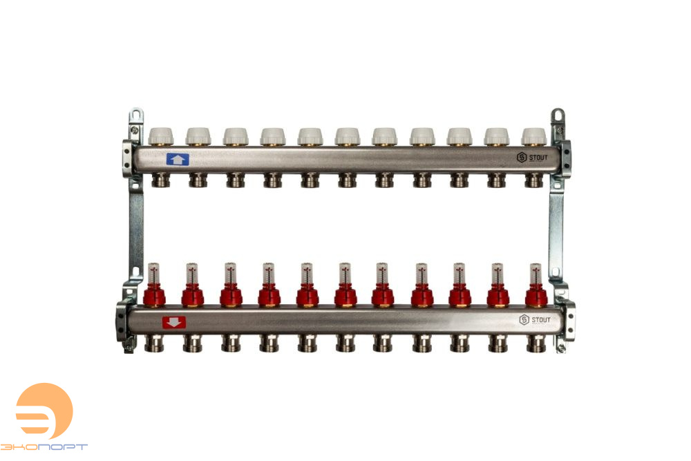 Коллектор 11 вых с расходомерами (без сливных кранов, без воздухоотводчиков, без заглушек) Stout