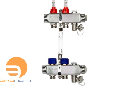 Комплект коллекторов SSM-2RF set, нерж., с расходомерами и кронштейнами, 2 контура Ridan