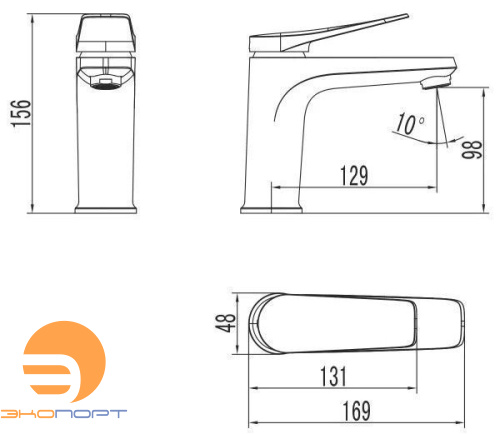 Смеситель для умывальника Bronx, монолитный, графит, с выпуском, LEMARK