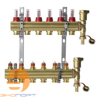 Комплект коллекторов с расходомерами FHF-6F set латунь 
