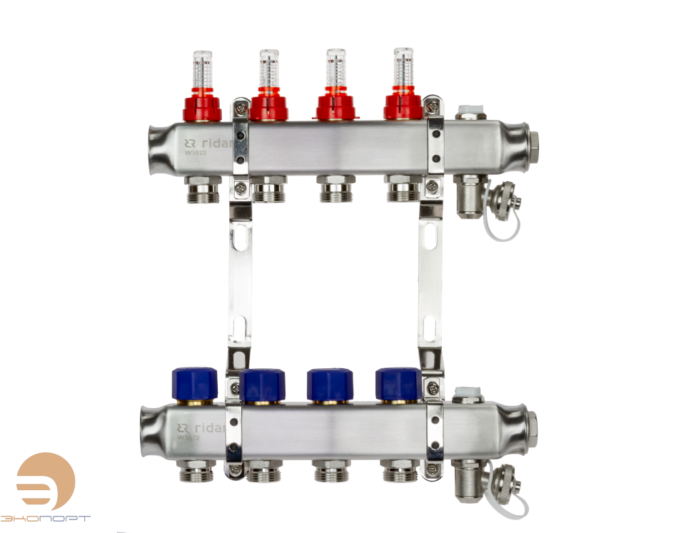 Комплект коллекторов SSM-4RF set, нерж., с расходомерами и кронштейнами, 4 контура Ridan