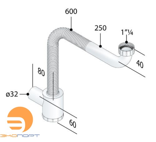 Сифон мебельный гибкий без выпуска 1 1/4" (DN32) глубина 43мм, OMP Te