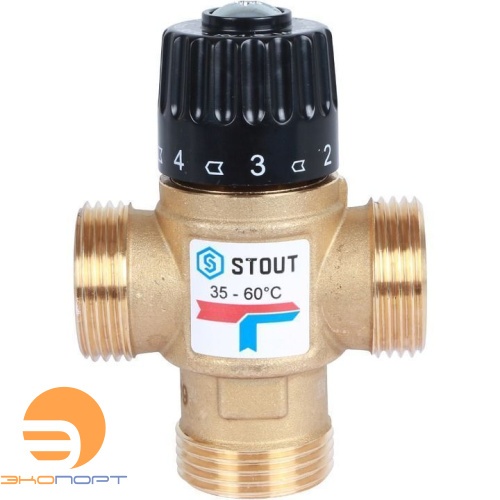 Клапан термостатический смесительный 1" НР 35-60С Kv 1,6 д/систем отопления и ГВС STOUT