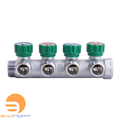 Коллектор регулирующий 1" ВН  4 вых. 3/4" НР, евроконус Gappo