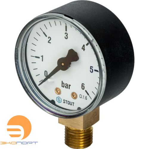 Манометр радиальный, 50мм, 0-6 бар, 1/4", STOUT