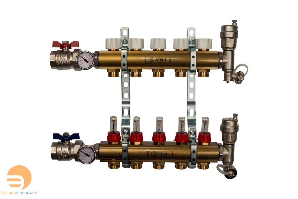 Коллектор в комплекте 5 вых в сборе с расходомерами Stout