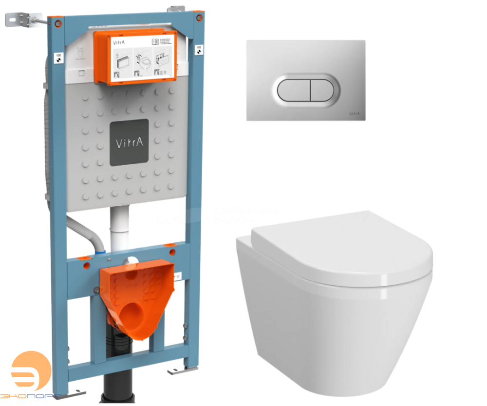 Комплект:инсталляция V12 с кнопкой (мат/ хром)+унитаз Integra Round L-box,VitrA