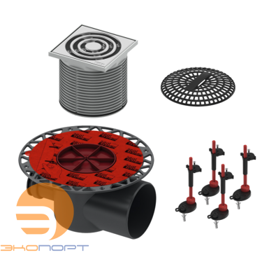 Комплект точечного трапа (сифон гор. DN100+решетка 100*100 в пласт.раме+сетка для волос+опоры) ТЕСЕ