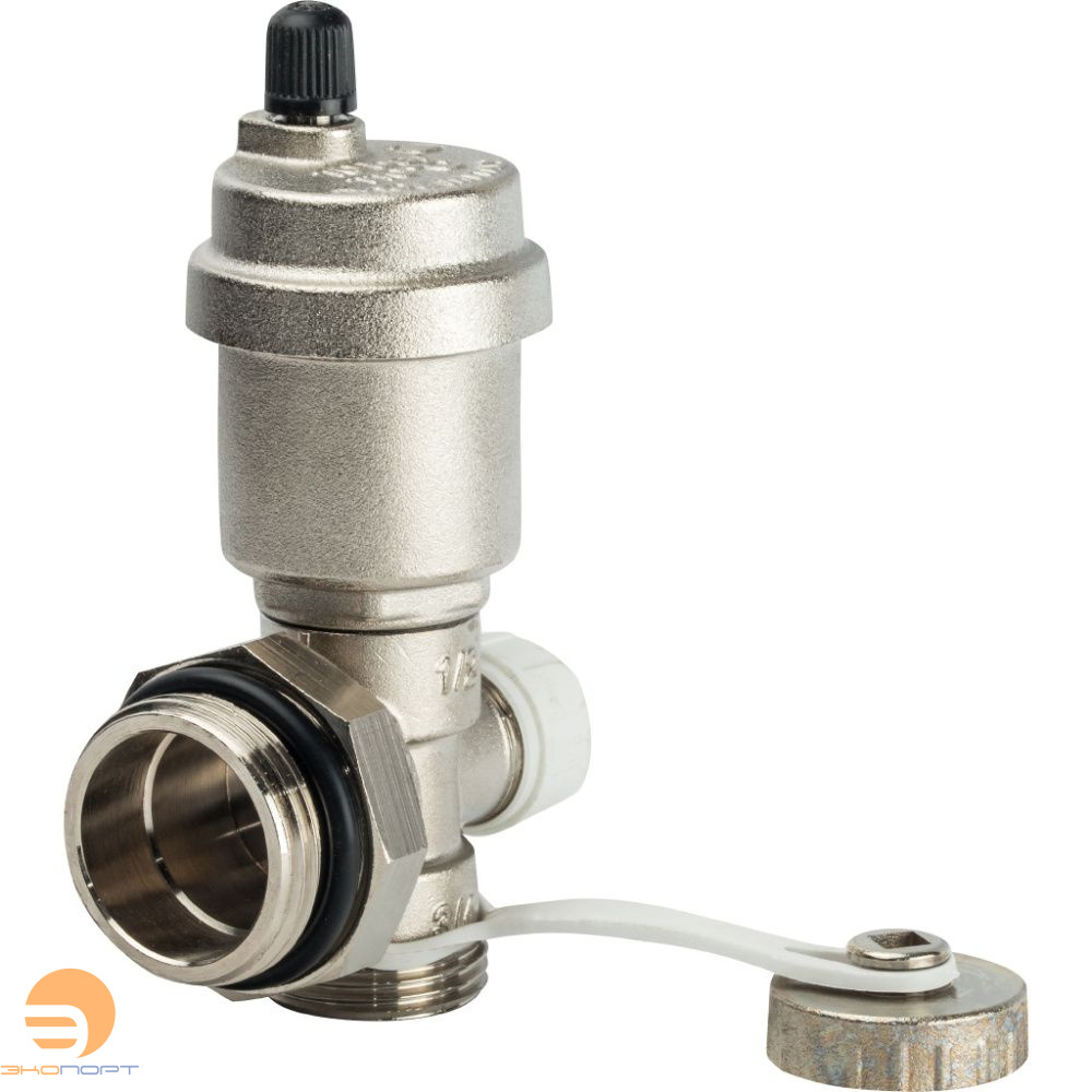 Регулируемый концевой фитинг с дренажным вентилем, автоматическим воздухоотводчиком 1" STOUT