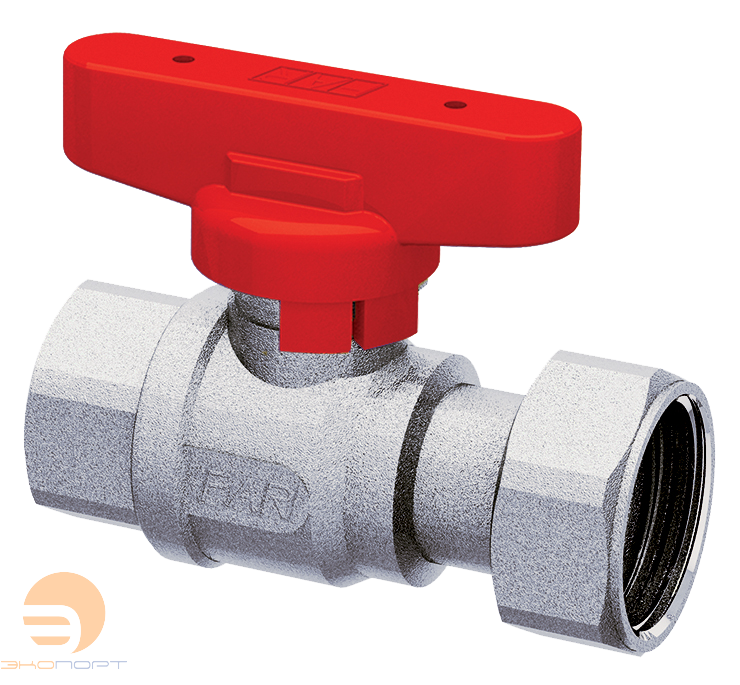 Кран шаровой прямой хром. 3/4"ВР -3/4 накид.гайка (бабочка, красн.) FAR