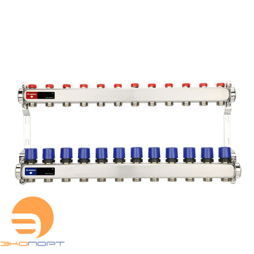 Коллектор с регулирующими и балансировочными клапанами 12 выхода (ВР1", 3/4" EK), нерж сталь Varmega