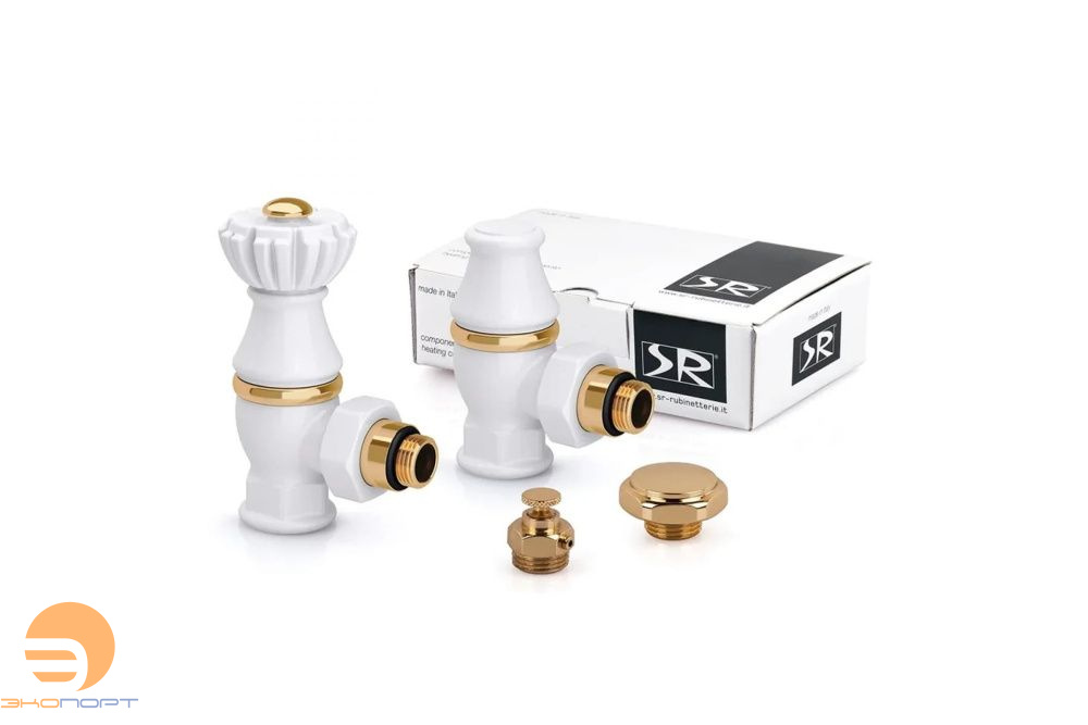 Комплект вентилей 1/2"х3/4"  угловой, Белый+золото, серия "Liberty"