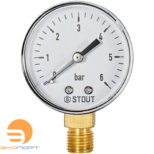 Манометр радиальный. Корпус Dn 50 мм 1/4  , 0...6 бар, кл.2.5 STOUT 