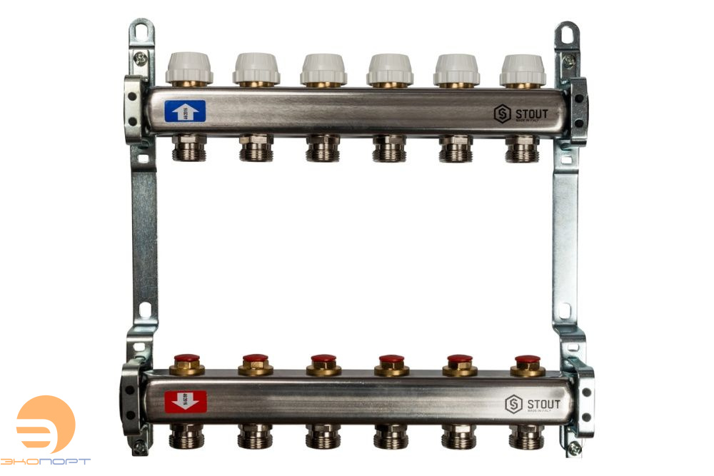 Коллектор  6 вых с вент вставками (без заглушек) Stout