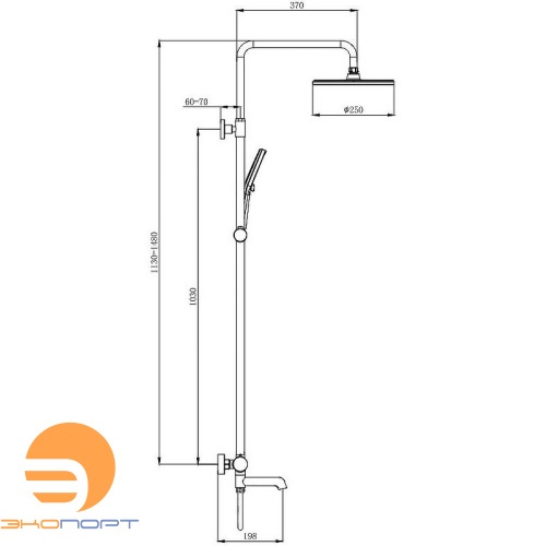 Душевая система для ванны с поворотным изливом, золотой Сатин, RAGLO 