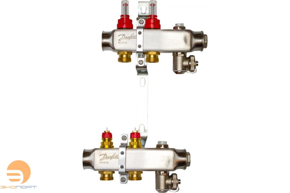 Коллекторы SSM-02F с расходомерами и кронштеинами, 2 контуров,  нерж.