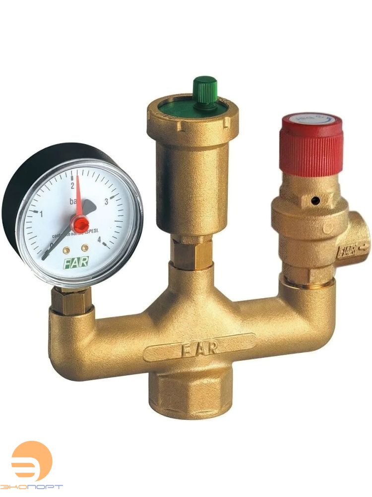Группа безопасности котла 1" ВР (манометр, пред. клапан, авт.воздухоотводчик) FAR