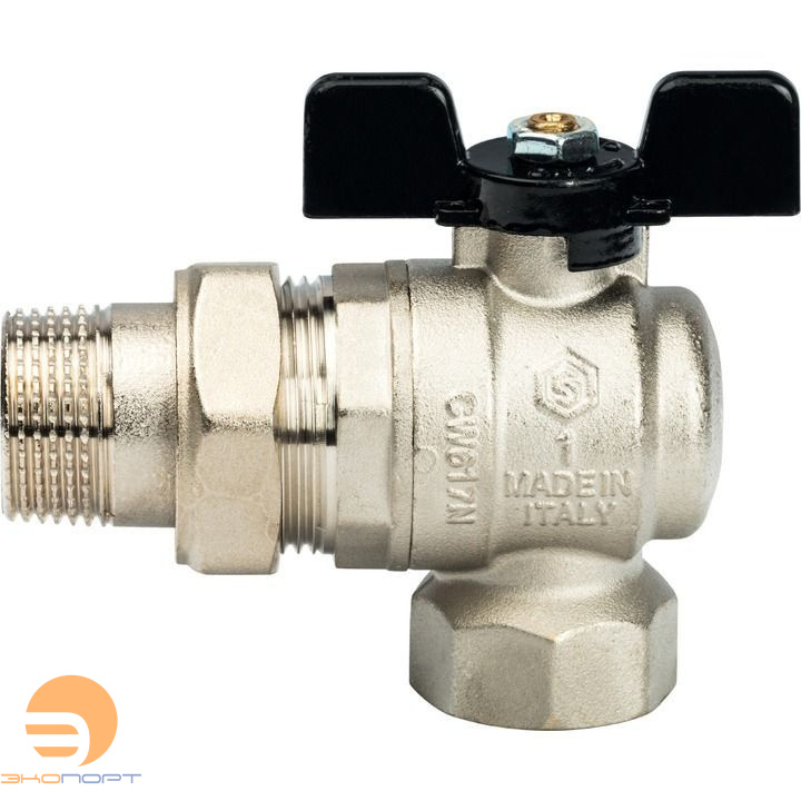 Кран шаровой полнопроходной угловой, ВР/НР, ручка бабочка 1, (американка) STOUT