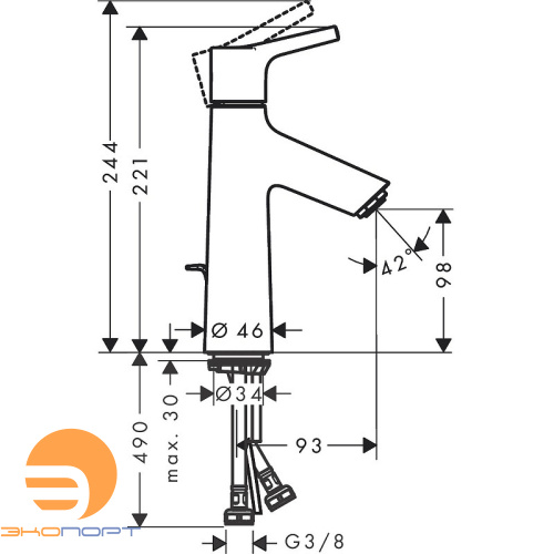 Смеситель для раковины Talis S, с донным клапаном (комф. зона 100) HANSGROHE