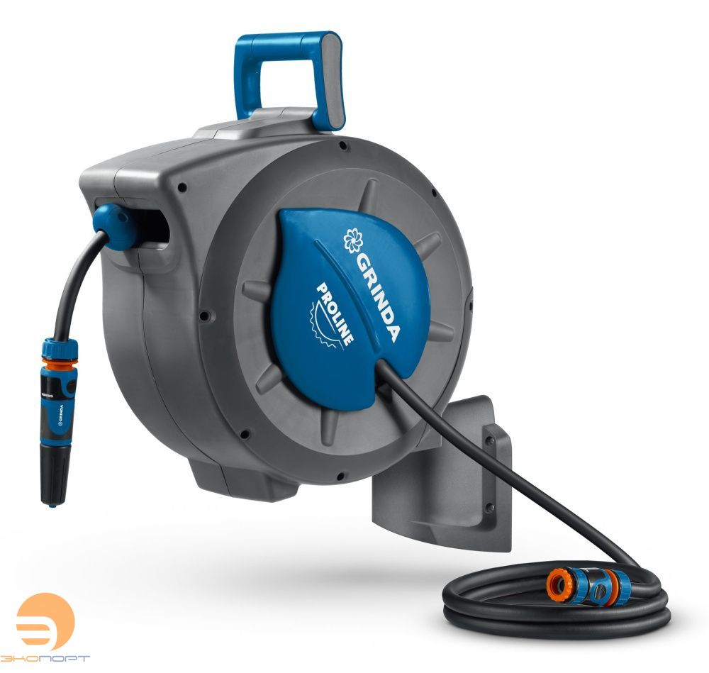 Шланг 20м x 1/2" HRA-20, на поворотном кронштейне настенная. катушка автоматич. GRINDA