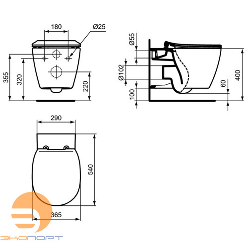 Унитаз подвесной Connect Aquablade, с полностью скрытым креплением IDEAL STANDARD