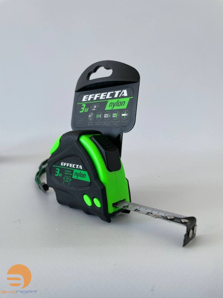 Рулетка Effecta Nylon - 3м/16 мм с магнитом, автостопом, лентой нейлон