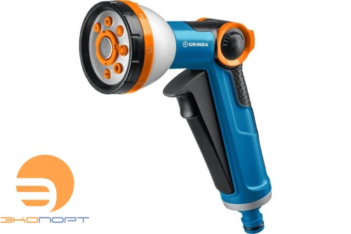 Пистолет поливочный, с регулятором напора, 8 режимов, курок спереди, GRINDA X-8 PROLine