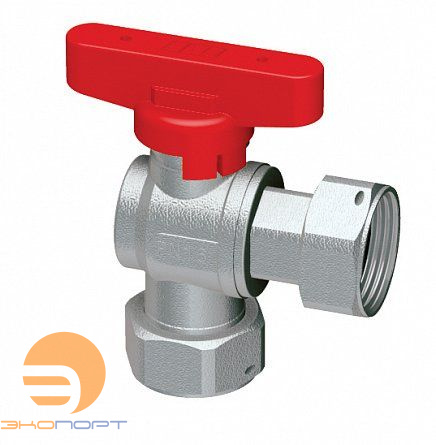 Кран шаровой угловой хром. 3/4" накид.гайки (бабочка, красный) FAR