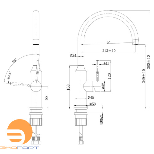 Смеситель для кухни EXPERT (LM5079S), с поворотным изливом, нерж.сталь, LEMARK