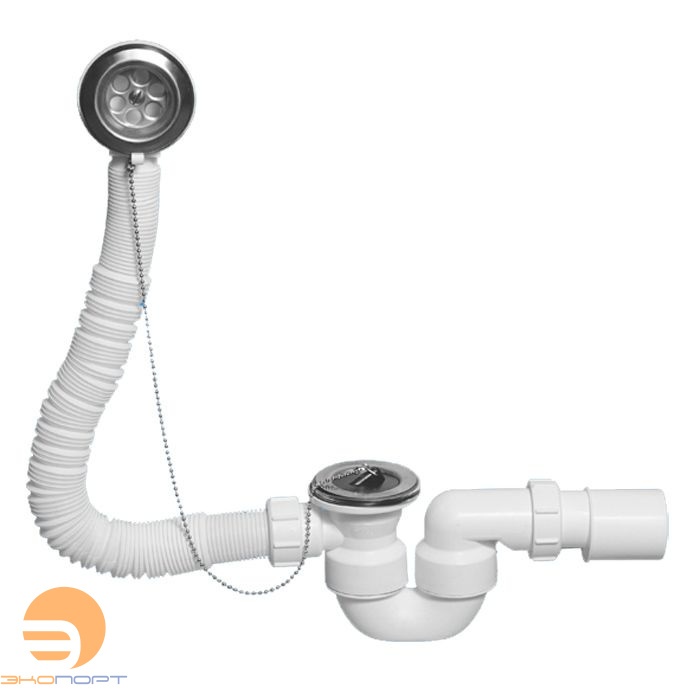 Сифон д/ванн с раздв. переливом L380-700хD34мм, н/ж решетка, пробка, цепочка, вых 40/50мм McAlpine