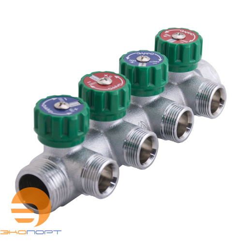 Коллектор регулирующий 1" ВН  4 вых. 3/4" НР, евроконус Gappo