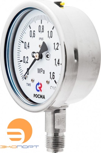 Манометр нерж. ТМ-521Р.00 (0..1,6 МПа), G1/2", 100мм, кл.т. 1,0, 200C, "сухой" (без заполнения)