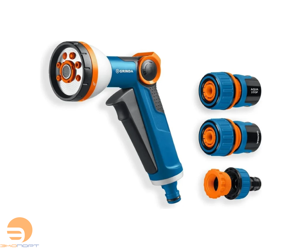 Пистолет поливочный X-8, конектор 3/4 с автостоп, адаптер с вн. резьбой 1/2х3/4 GRINDA Х-834 PROLine