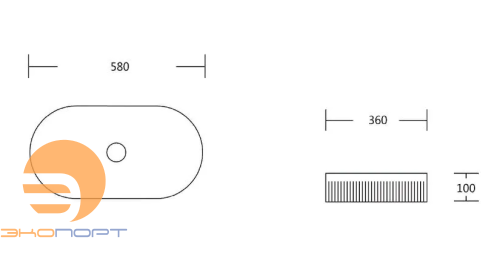 Раковина накладная овальная GLACE (580*360*100), без перелива, белый глянец, ребристый край, MILLEAU