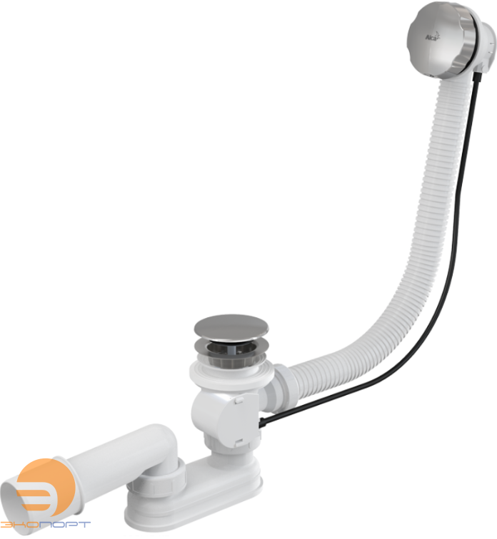 Сифон для ванн с тросом L 570 х Д 70 мм, вых 40/50 ХРОМ ALCA PLAST