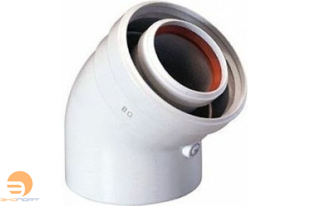 Коаксиальный отвод полипропиленовый 45°, диам. 60/100 мм, HT Baxi