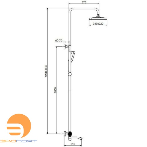 Душевая система для ванны с термостатом R01, черный матовый, RAGLO