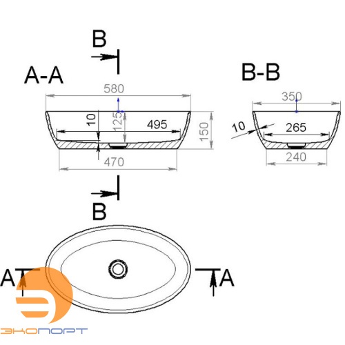 Раковина S-sense ALDA 01 глянцевая (снаружи матовая RAL6004) Salini