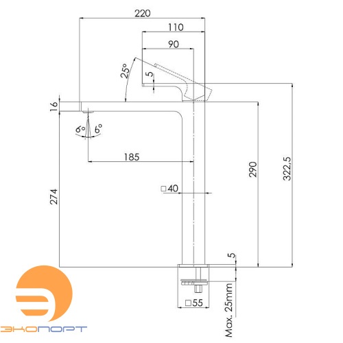 Смеситель для раковины Absolute высокий, чёрный матовый, Remer, в наличии