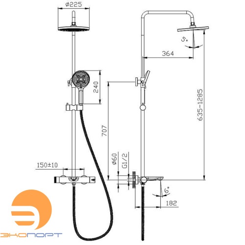 Душевая система для ванны R32.24 хром RAGLO