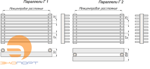 Радиатор Параллели Г 1 - 500-14 шаг 25, нп RAL 1M104SB020