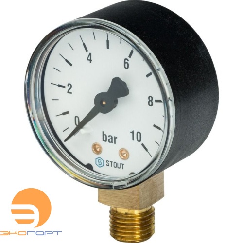 Манометр радиальный, 50мм, 0-10 бар, 1/4", STOUT