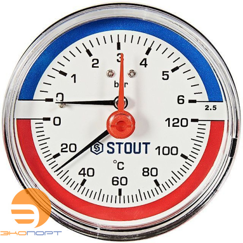 Термоманометр аксиальный (0...120°C, 0-10 бар), Dn 80 мм 1/2, STOUT